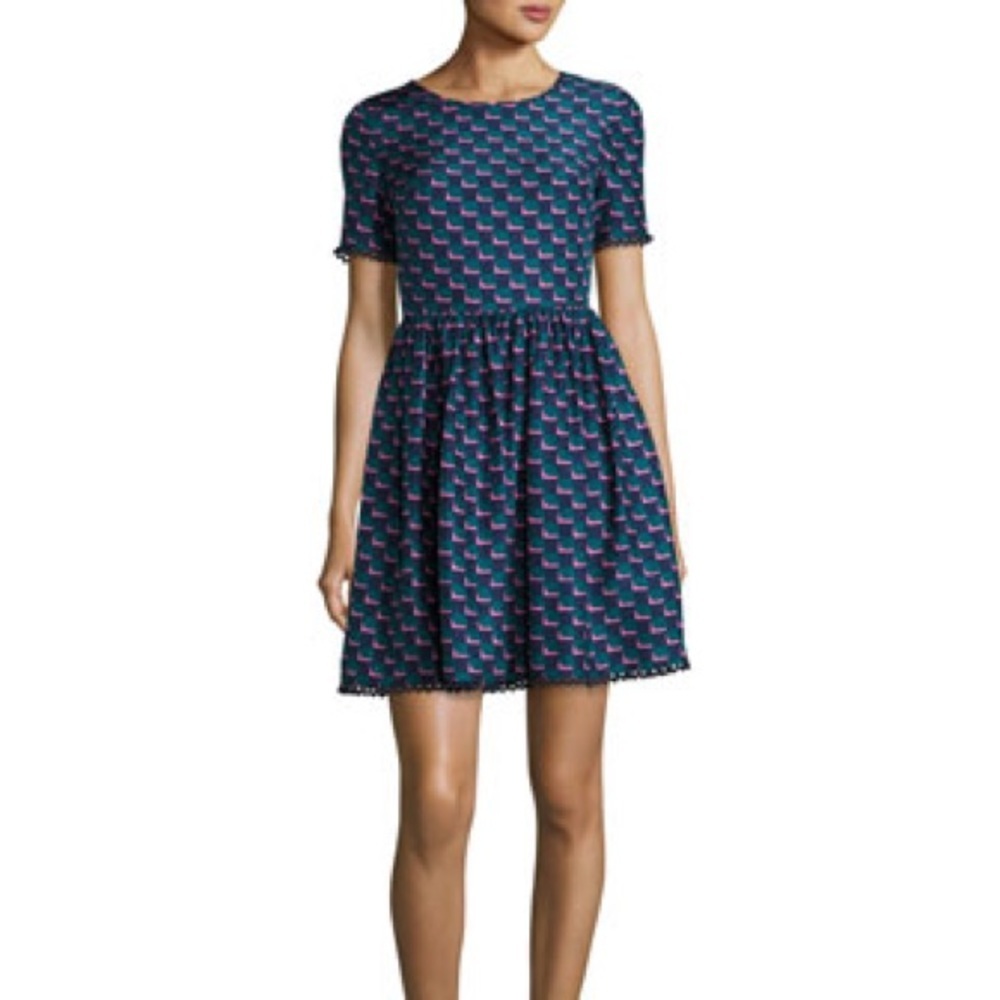 Kenzo Silk Jacquard Scalloped‎ Check Dress, Blue